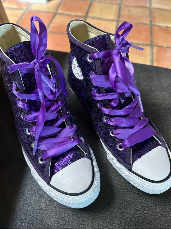 Converse Shoes - Converse Purple Sequin High Top Sneakers with Satin Laces